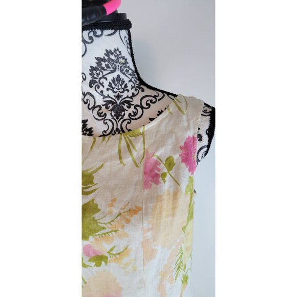 J Jill Dress Linen Sand Beige Floral 100% Linen Dress Womens Sz 8P - Picture 3 of 12